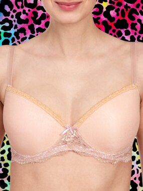 NWT Isaac Mizrahi Push Up Bra 38C Demi Lace Logo Tan Nude Convertible IM15762